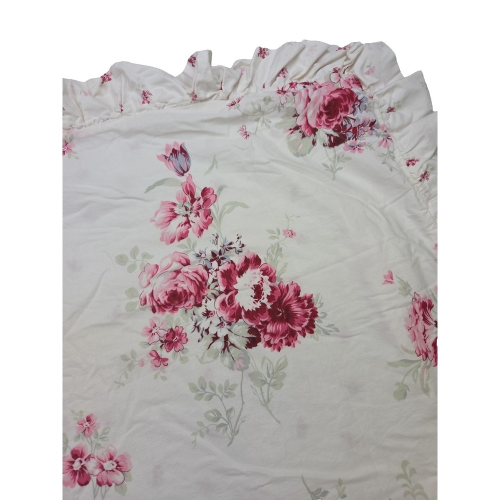2 Simply Shabby Chic White Cottage Rose Ruffled Pillow Shams King Cotton